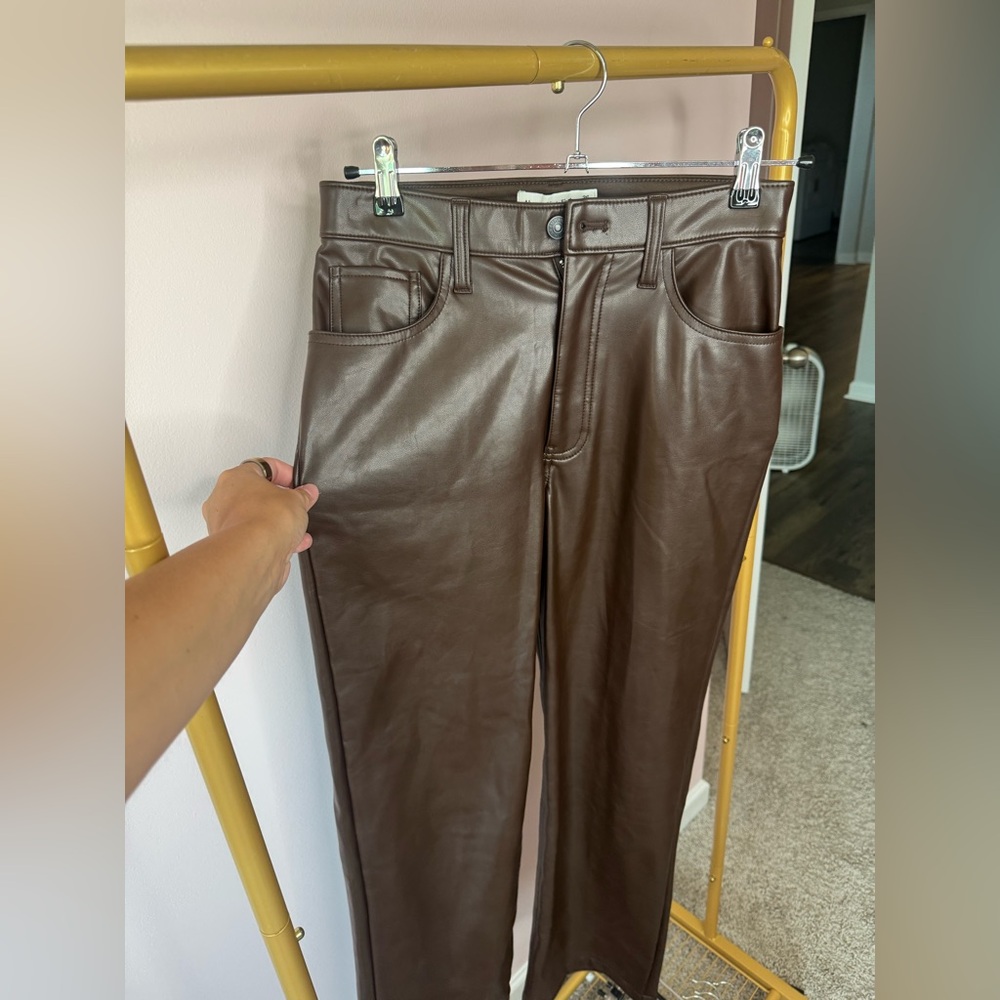 Abercrombie & Fitch Brown Faux Leather Straight-Leg Jeans
